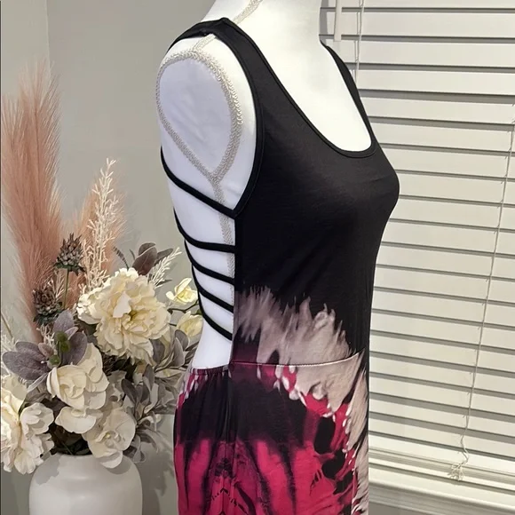 Black and Pink Tie-Dye Maxi Dress With Strappy Back - Picture 3 of 7